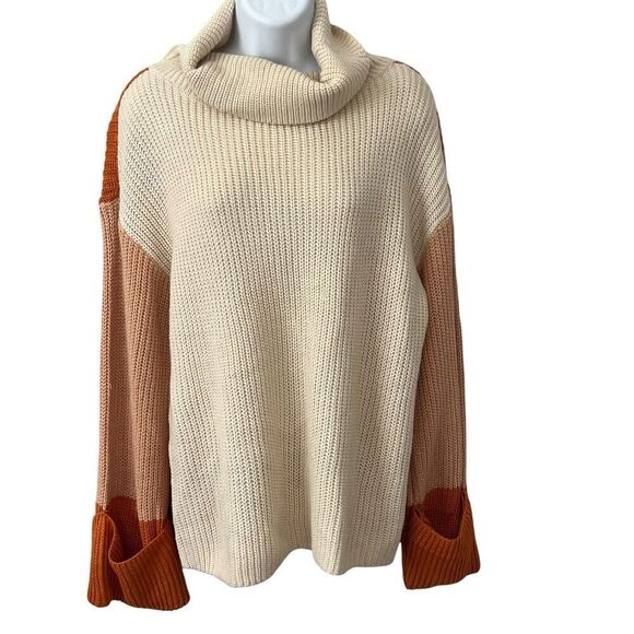 Simplee Women’s Pullover Sweater L Turtleneck Acrylic Knit Color Block Slouchy - Picture 2 of 12